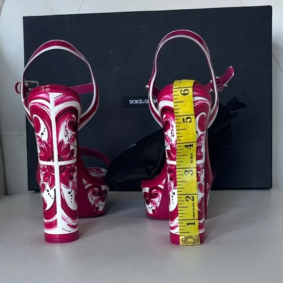 π― Authentic DOLCE &GABBANA Keira Maiolica Leather Fuchsia &White Platform Sandal - Picture 17 of 17